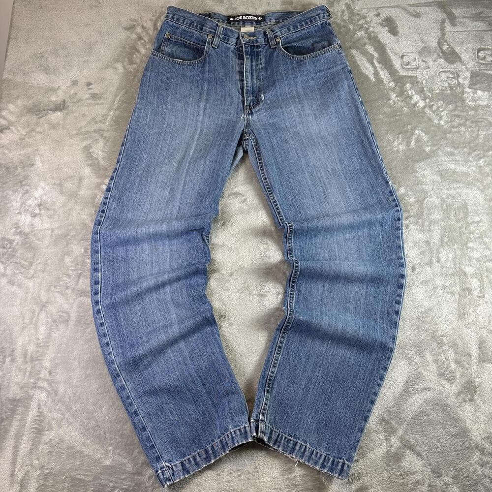 Vintage Y2K Joe Boxer 8Ball Blue Wash Distressed Denim Jeans Mens Size 30W
